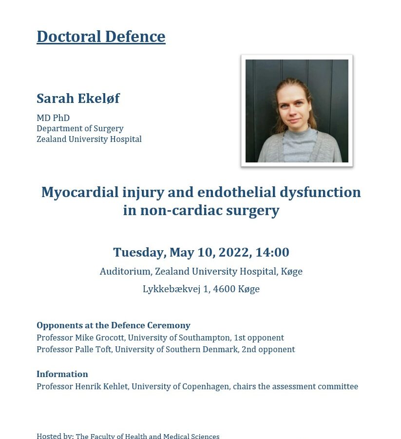 Doctoral defence by Sarah Ekeløf: 'Myocardial injury and endothelial dysfunction in non-cardiac surgery'